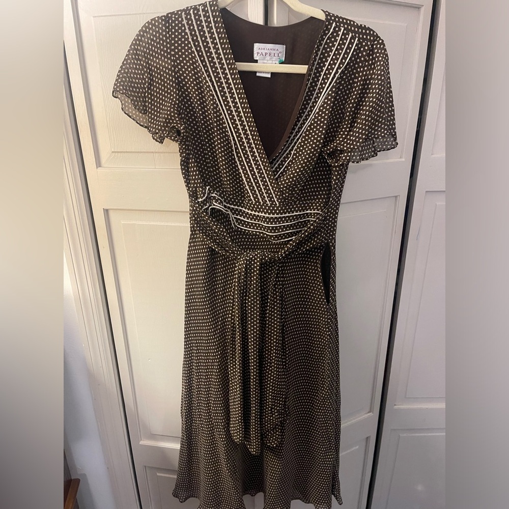 Brown Polka Dot Wrap Dress